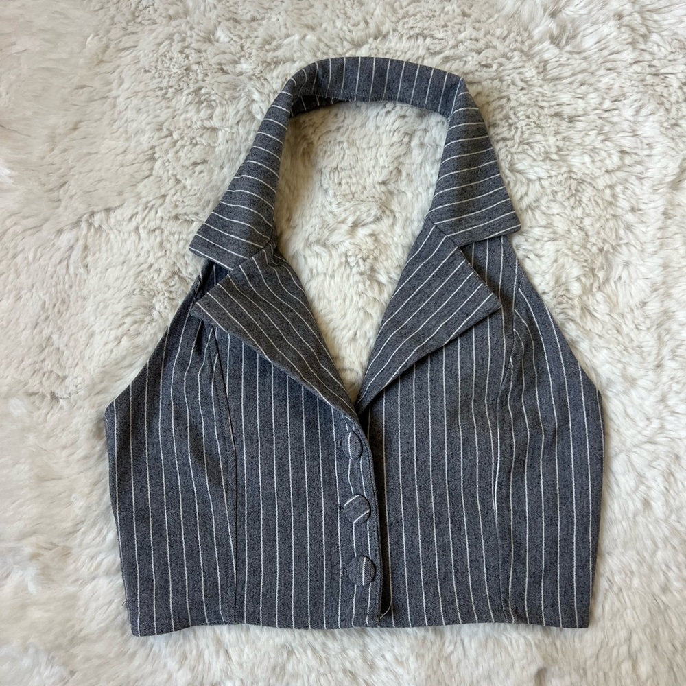 Verge Girl Gray Pinstripe Women's Halter Top